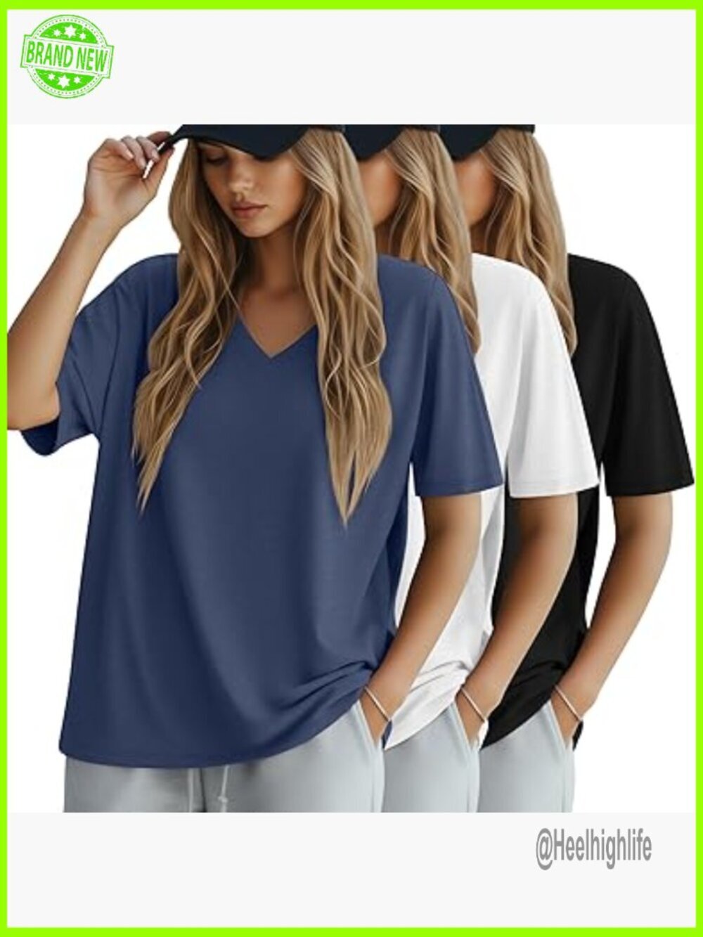 Oversized V-Neck Cotton T-Shirts 3 Pack Loose Fit Casual Workout Tees